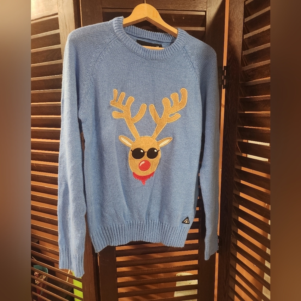 American Stitch Blue Sweater with Reindeer Design 2BB